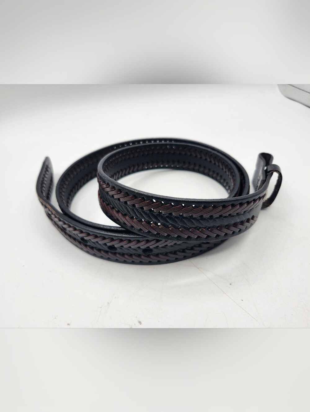 Unisex Braided Leather Belt - Black & Dark Brown